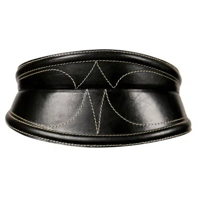 Pre-owned Gianfranco Ferre Documented 1980's  Wide Black Leather Belt With Top-stitching