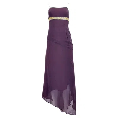 Pre-owned Gianfranco Ferre Eggplant Purple With Gold Sequin Silk Asymmetrical Dress