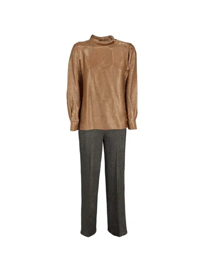 Pre-owned Gianfranco Ferre Embellished Trousers (set Of Two) In Gray