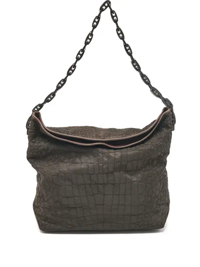 Pre-owned Gianfranco Ferre Embossed-crocodile Effect Shoulder Bag In Brown