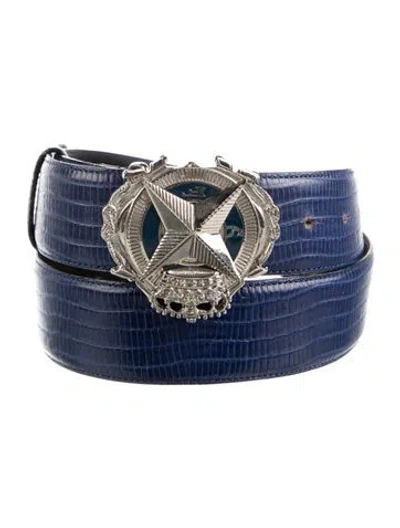 Pre-owned Gianfranco Ferre Embossed Leather Belt Kit In Blue