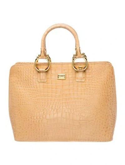 Pre-owned Gianfranco Ferre Embossed Leather Top Handle Bag In Neutrals