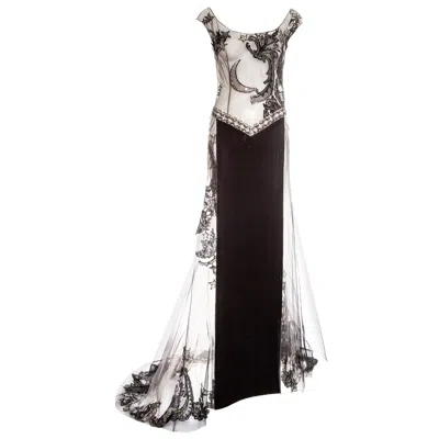 Pre-owned Gianfranco Ferre Embroidered Tulle And Velvet Evening Dress, Fw 1998 In Black