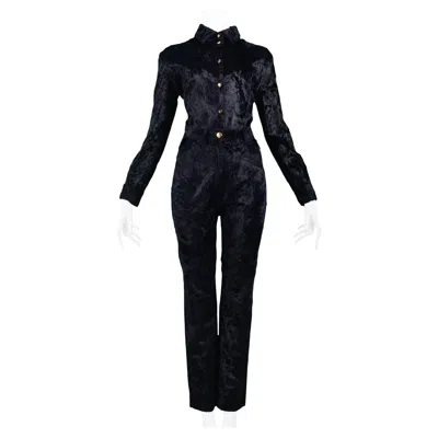 Pre-owned Gianfranco Ferre Faux Fur Velvet And Double Knit Pant Suit Ensemble In Black