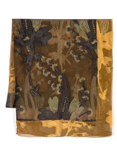 Pre-owned Gianfranco Ferre Floral-embroidered Sheer Scarf In Black