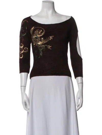 Pre-owned Gianfranco Ferre Floral Print Bateau Neckline Top In Brown