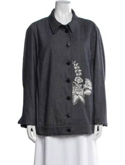 Pre-owned Gianfranco Ferre Floral Print Denim Jacket In Blue