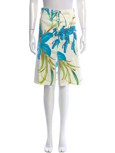 Pre-owned Gianfranco Ferre Floral Print Knee-length Skirt In White