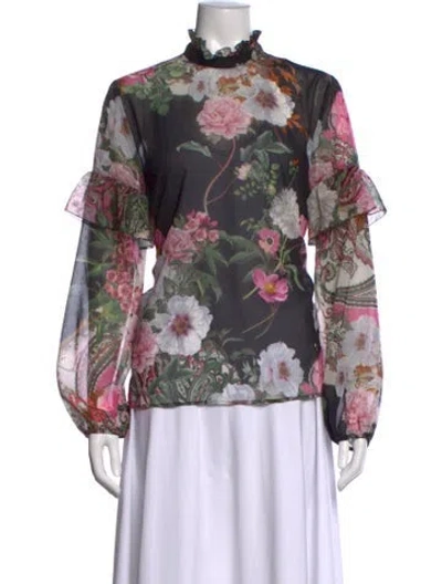 Pre-owned Gianfranco Ferre Floral Print Mock Neck Blouse In Multicolor