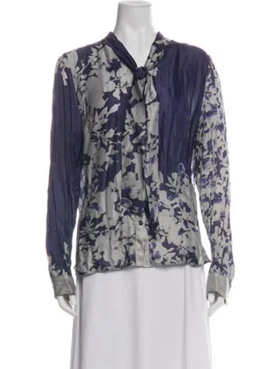Pre-owned Gianfranco Ferre Floral Print Tie Neck Blouse In Green