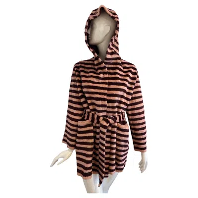 Pre-owned Gianfranco Ferre Fourrures Pink Burgundy Stripe Fur Coat In Red