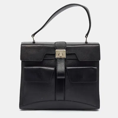 Pre-owned Gianfranco Ferre Front Pocket Black Saffiano Leather Top Handle Bag