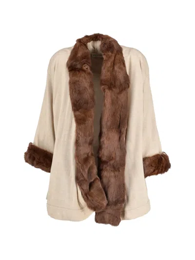 Pre-owned Gianfranco Ferre Fur-trimmed Coat In Neutral