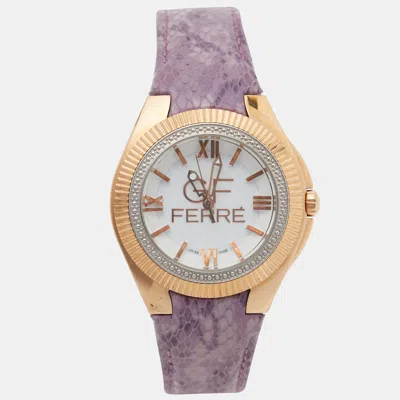 Pre-owned Gianfranco Ferre Gf Ferre 9079j White Dial Rose Gold Plated Stainless Steel Genuine Leather Women's Wristwatch 45 Mm In Multi