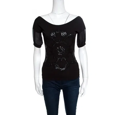 Gianfranco Ferre Gf Ferre Black Sequin Embellished Plunge Back Neck Top
