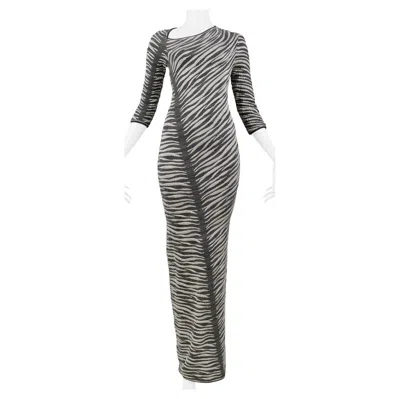 Pre-owned Gianfranco Ferre Grey & White Zebra Stripe Maxi Runway Dress 1999