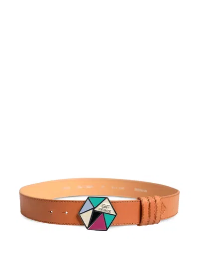 Gianfranco Ferre Hexagon-buckle Leather Belt In Brown