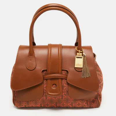 Gianfranco Ferre Jacquard Fabric And Leather Flap Satchel In Brown