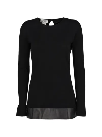 Pre-owned Gianfranco Ferre Leather Panelled Top In Black