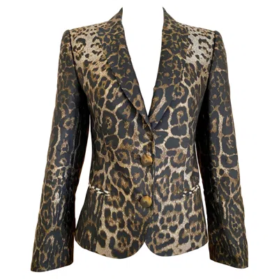 Pre-owned Gianfranco Ferre Leopard Print Silk Blazer Jacket In Black