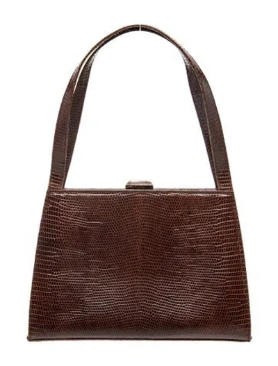 Pre-owned Gianfranco Ferre Lizard Top Handle Bag Vintage In Brown