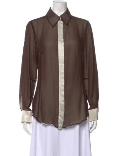Pre-owned Gianfranco Ferre Long Sleeve Blouse In Brown