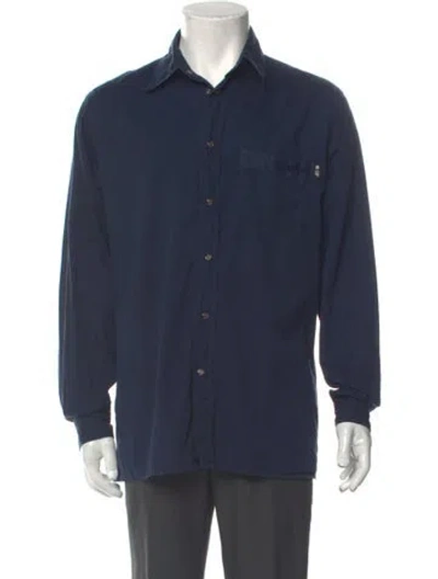 Pre-owned Gianfranco Ferre Long Sleeve Button-up Top In Blue