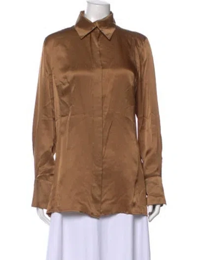 Pre-owned Gianfranco Ferre Long Sleeve Button-up Top In Brown