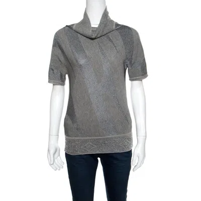Gianfranco Ferre Metallic Patterned Jacquard Knit Short Sleeve Top In Multi