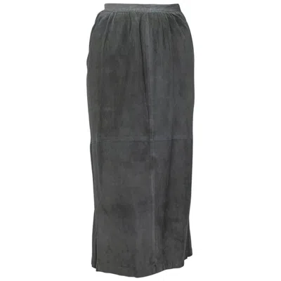 Pre-owned Gianfranco Ferre Minimalist Gianfranco Ferré Charcoal Gray Suede Midi Trumpet Skirt - S, 1980s