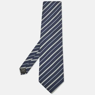 Pre-owned Gianfranco Ferre Navy Blue Diagonal Striped Silk Traditional Tie