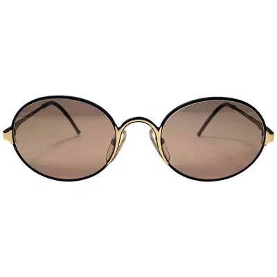 Pre-owned Gianfranco Ferre New Vintage  Oval Black & Gold 1990's Made In Italy Sunglasses