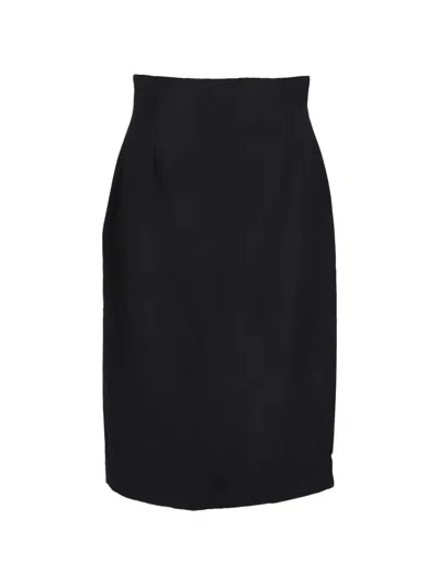 Pre-owned Gianfranco Ferre Office Wool Midi Skirt In Black