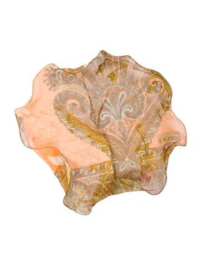 Pre-owned Gianfranco Ferre Paisley Pocket Square In Orange
