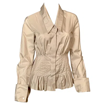 Pre-owned Gianfranco Ferre Pale Oyster Grey Silk Blouse With Peplum In Gray