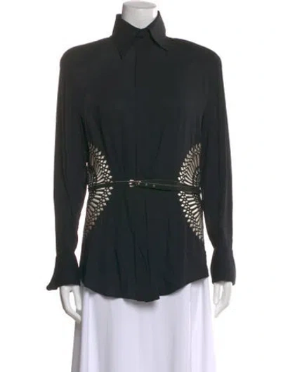 Pre-owned Gianfranco Ferre Patterned Long Sleeve Blouse In Black
