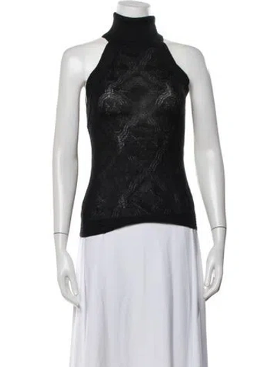 Pre-owned Gianfranco Ferre Patterned Turtleneck Top In Black