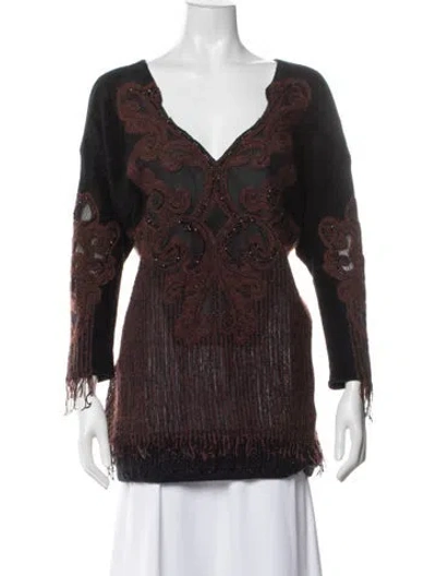 Pre-owned Gianfranco Ferre Patterned V-neck Tunic In Black