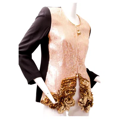 Pre-owned Gianfranco Ferre , Pink Organza Silk Vest Or Jacket With Gold Tone Sequins