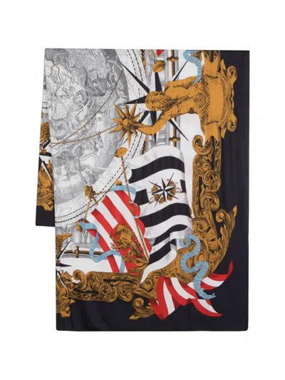 Pre-owned Gianfranco Ferre Printed Silk Scarf In Black