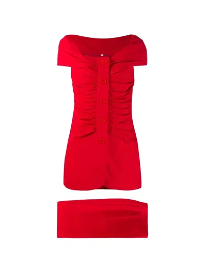 Pre-owned Gianfranco Ferre Ruched Blouse And Mini Skirt Set In Red