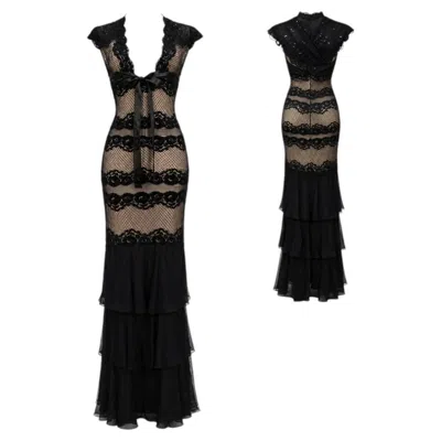 Pre-owned Gianfranco Ferre Runway Crystal Embellished Gown Spring/summer 2005 Size 40it In Black