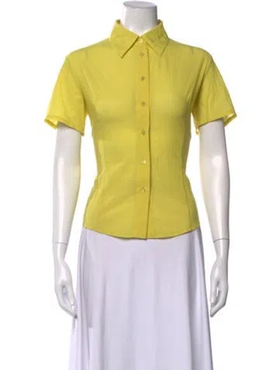 Pre-owned Gianfranco Ferre Short Sleeve Button-up Top In Yellow