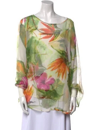 Pre-owned Gianfranco Ferre Silk Floral Print Blouse In Green