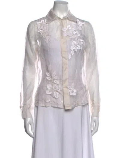 Pre-owned Gianfranco Ferre Silk Floral Print Button-up Top In Multicolor