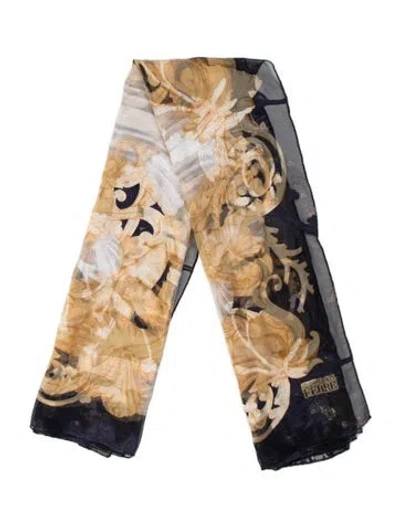 Pre-owned Gianfranco Ferre Silk Floral Print Scarf In Blue