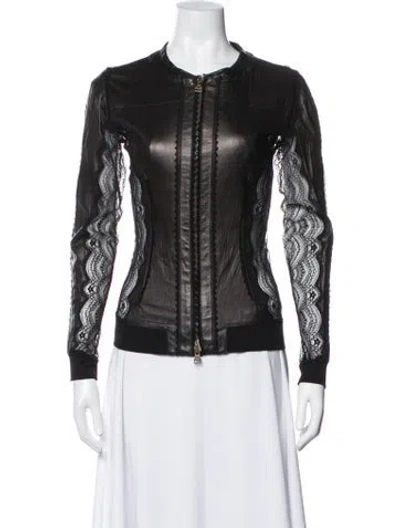 Pre-owned Gianfranco Ferre Silk Lace Pattern Bomber Jacket In Black