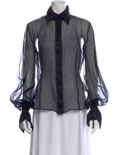 Pre-owned Gianfranco Ferre Silk Long Sleeve Blouse In Black