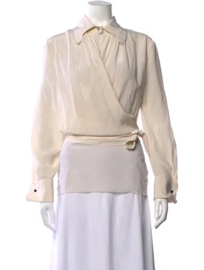 Pre-owned Gianfranco Ferre Silk Long Sleeve Blouse In Neutrals