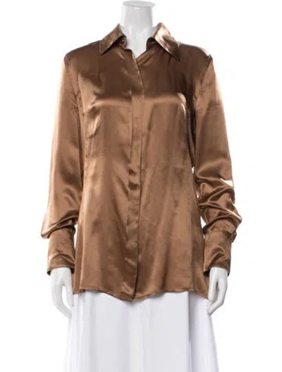 Pre-owned Gianfranco Ferre Silk Long Sleeve Button-up Top In Brown